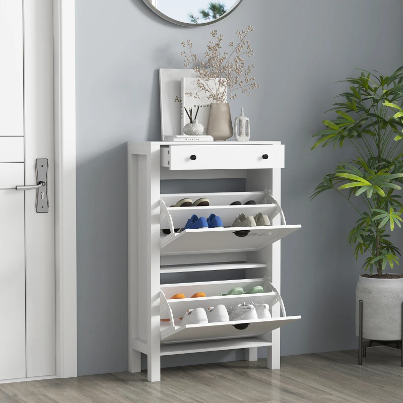 HOMCOM Shoe Storage Cabinet with 2 Flip Drawers for 8 Pairs of Shoes