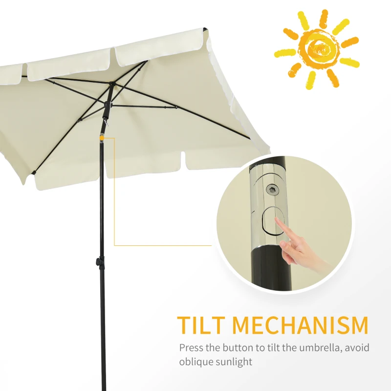Outsunny 6.5x4ft Rectangle Patio Umbrella Aluminum Tilt Adjustable Garden Parasol  Sun Shade Outdoor Canopy Cream White