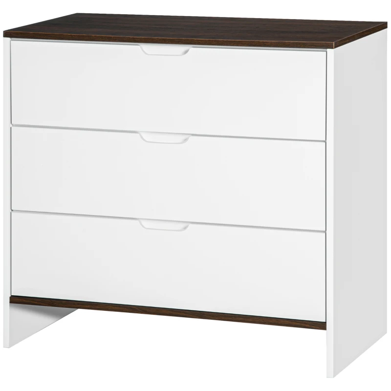 HOMCOM Chest of Drawers, 3 Drawer Dresser with Cut-out Handles, Drawers Unit with Storage for Living Room, White