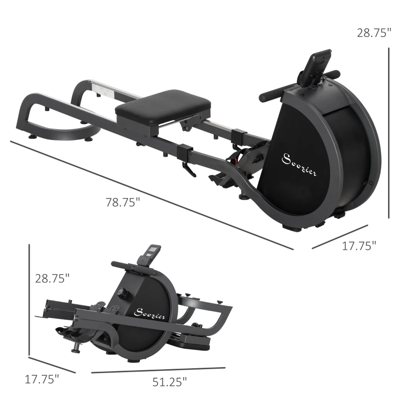 Soozier Rowing Machine with 16 Adjustable Resistance Levels Magnetic Foldable Rower with 2 Aluminum Slide Rails, Digital Monitor, for Home Use, Gym, Office