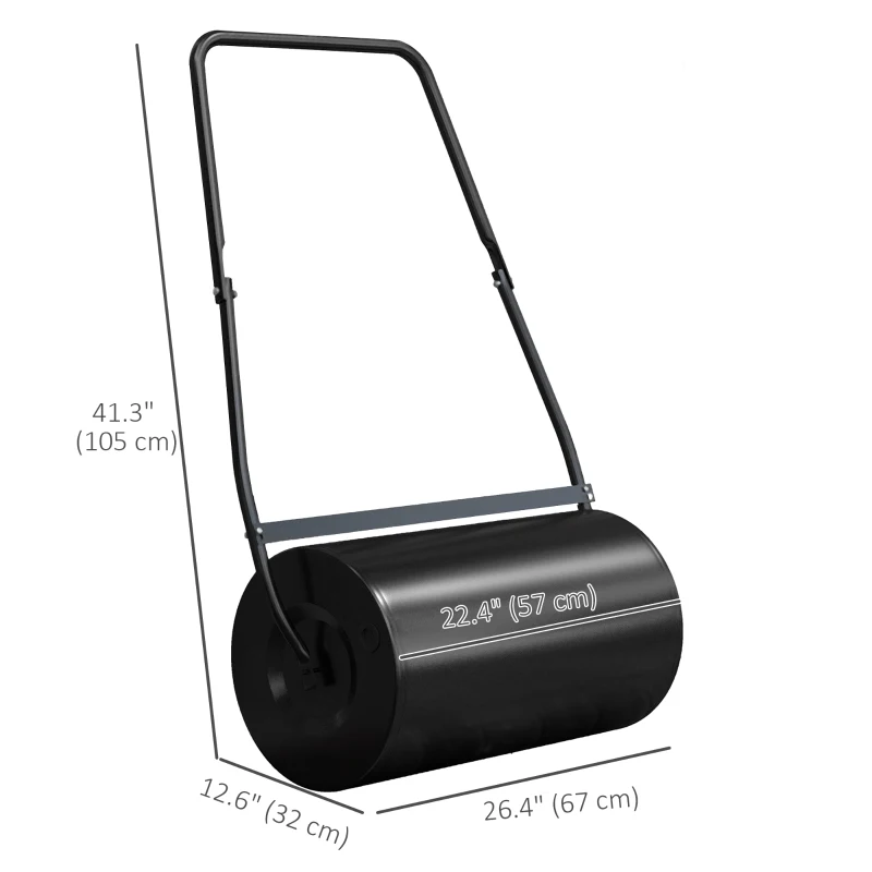 Outsunny 22" Push/Tow Behind Lawn Roller, Heavy Duty Sod Drum Roller Filled with 12 Gal Water/Sand, Grass Flattener for Yard, Patio, Park, Black