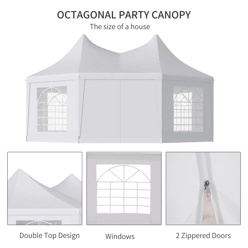 Outsunny 22.3ft Octagonal Party Tent Garden Event Shelter Outdoor with 8 Removable Walls White