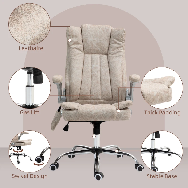 HOMCOM Vibration Massage Office Chair, High Back Heated Computer Chair with Flip-up Armrest & Swivel Wheels, Cream White