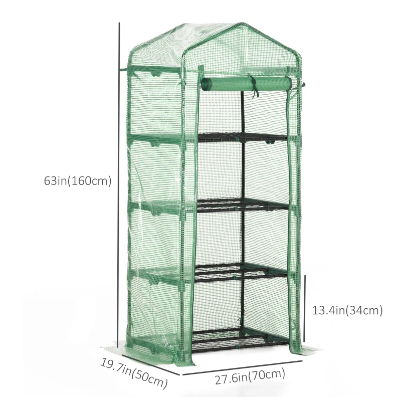 Outsunny Portable Greenhouse, Outdoor Hot House Plant Flower Greenhouse with 4 Tier Shelves, Steel Frame, PE Cover, Dark Green