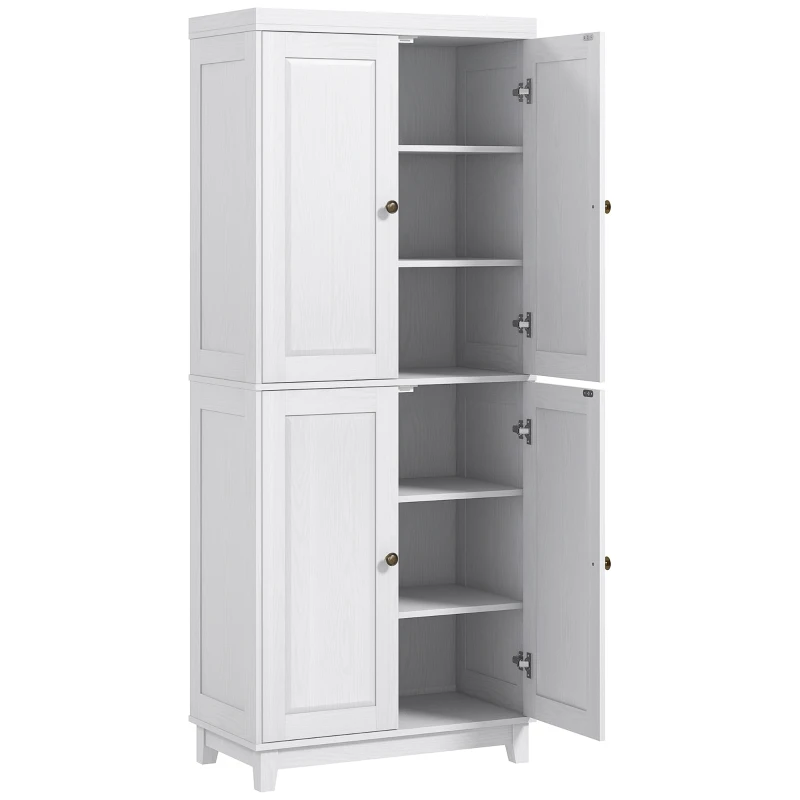 HOMCOM 72.5" Kitchen Cabinet, Pantry Storage Cabinet with 4 Doors and 2 Adjustable Shelves for Dining Room, White