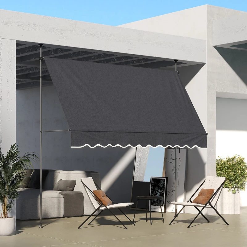 Outsunny 10' x 3' Manual Retractable Awning, Non-Screw Freestanding Patio Awning, UV Resistant, for Window or Door, Dark Grey