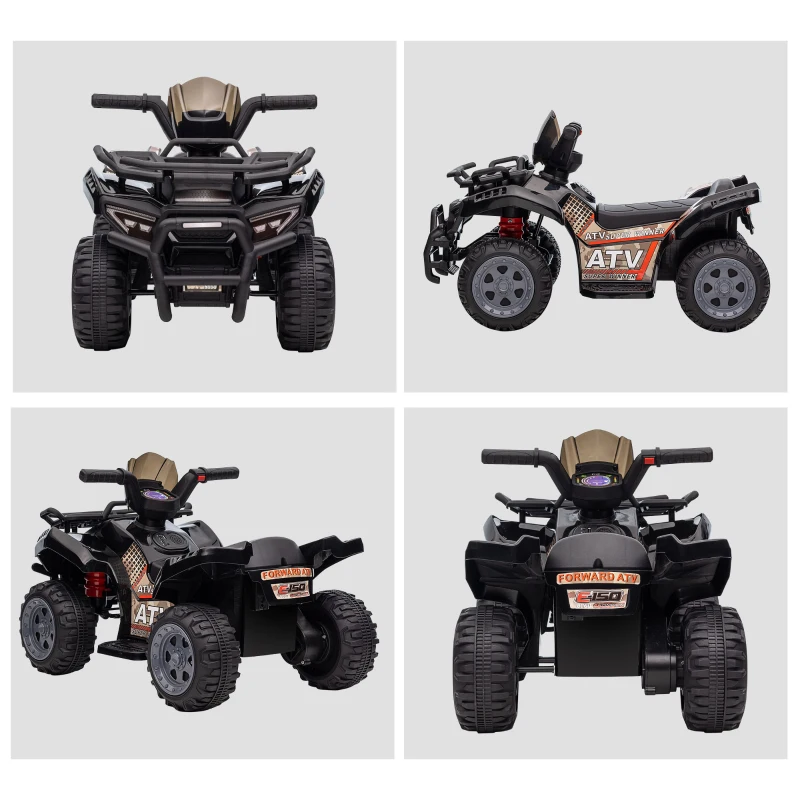 Aosom Kids ATV Four Wheeler  Ride on Car, Motorized Quad, 6V Battery Powered Electric Quad with Songs for 18-36 Months, Black