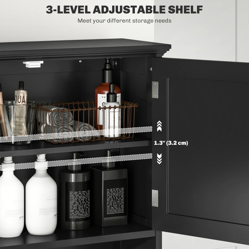 kleankin Modern Over The Toilet Storage, Bathroom Cabinets Over Toilet with Open Shelves and Double Door Cabinet, Black
