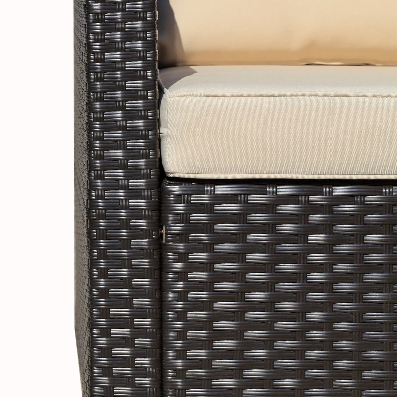 Outsunny 6 Piece Patio Furniture Set Outdoor Wicker Conversation Set All Weather PE Rattan Sectional Sofa Set with Ottoman, Cushions and Tempered Glass Table, Coffee and Beige