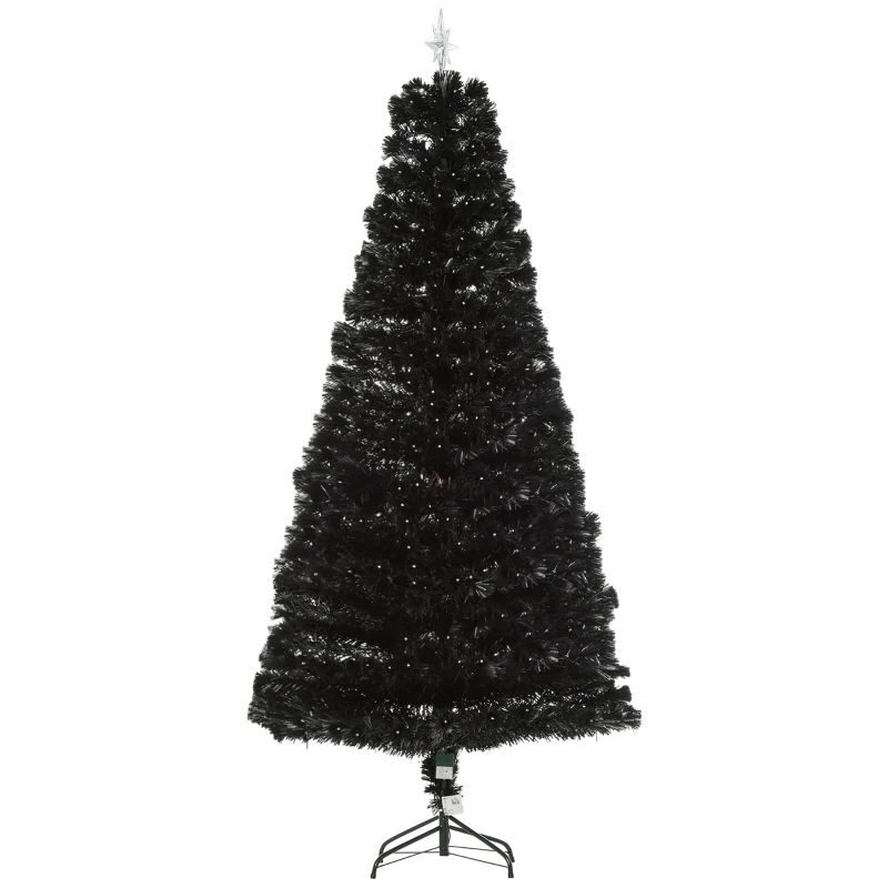 HOMCOM 7ft Prelit Artificial Christmas Tree with LED Lights, Multicolored Fiber Optics and Realistic Branch Tips, Black