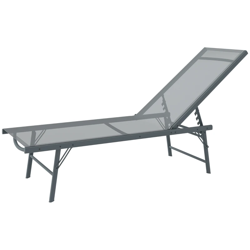 Outsunny Folding Outdoor Lounge Chair, Reclining Chaise Lounge Tanning Chair w/ Adjustable Back, Mesh Seat, Light Grey