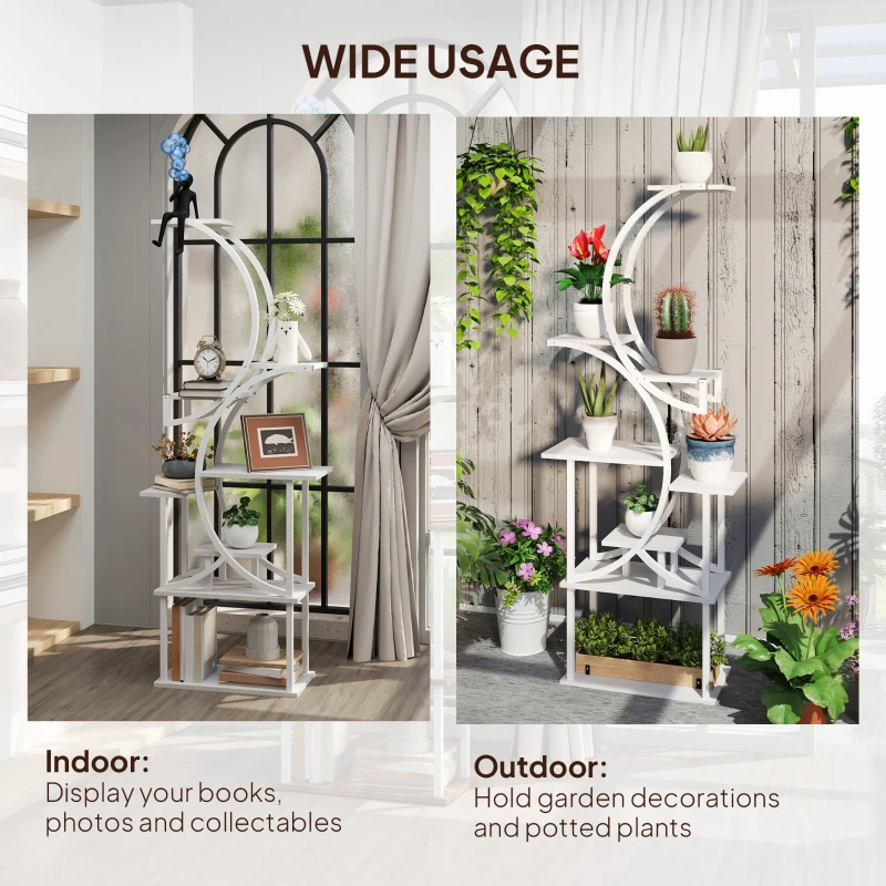 Outsunny Plant Stand Indoor, 8 Tier 62" S-Shaped Plant Shelf, Corner Plant Rack for Multiple Plants, White