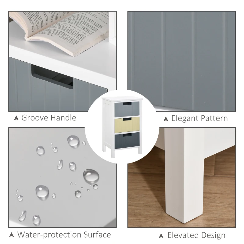 HOMCOM Bedside Table with 3 Drawers, Tall Nightstand for Bedroom, Modern Side Table with Storage, Multi-Colour