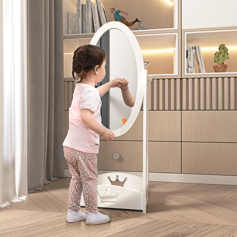 HOMCOM Full Length Mirror for Children, Adjustable to be Viewed From Multiple Angles Dress-up and Make-up, White
