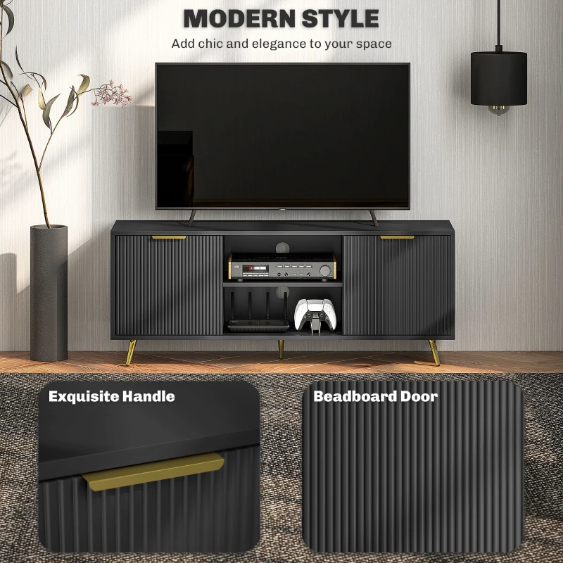 HOMCOM TV Stand with Storage for 55 Inch TV, Modern TV Cabinet with 2 Open Shelves and 2 Cabinets for Living Room, Black