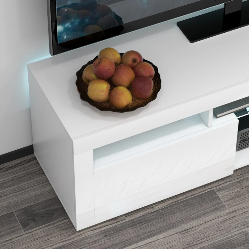 HOMCOM Modern TV Stand with Storage and LED Lights for TVs up to 55", TV Cabinet with Open Compartments, High Gloss White