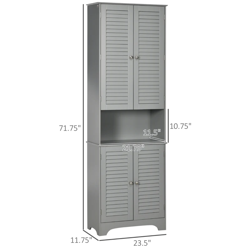 HOMCOM Tall Narrow Bathroom Storage Cabinet with Doors and Shelf Adjustability, Freestanding Linen Cabinet with 2 Cabinets and Countertop, Gray