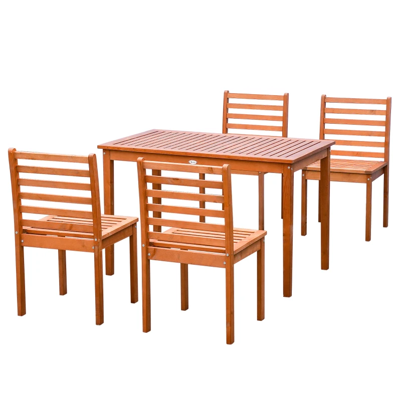 Outsunny 5 Pieces Patio Dining Set for 4, Wooden Outdoor Table and Chairs with Slatted Design for Garden, Patio, Backyard, Orange