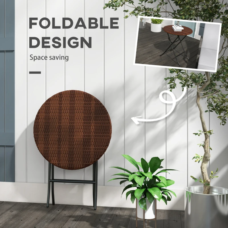 Outsunny Outdoor PE Rattan Foldable End Table, Φ23.6" x 27.6" H, Brown