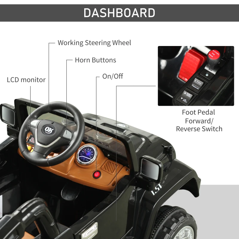 Aosom 12V Kids Electric Toy Car Jeep Power Wheels with Remote Control Black