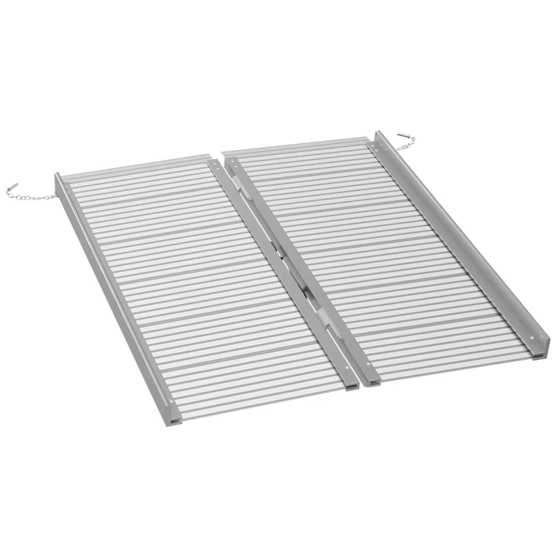 HOMCOM 3' Foldable Handicap Ramp for Home, Steps, Doorways, Aluminum Portable Wheelchair Ramp, Textured Threshold Ramp, Silver