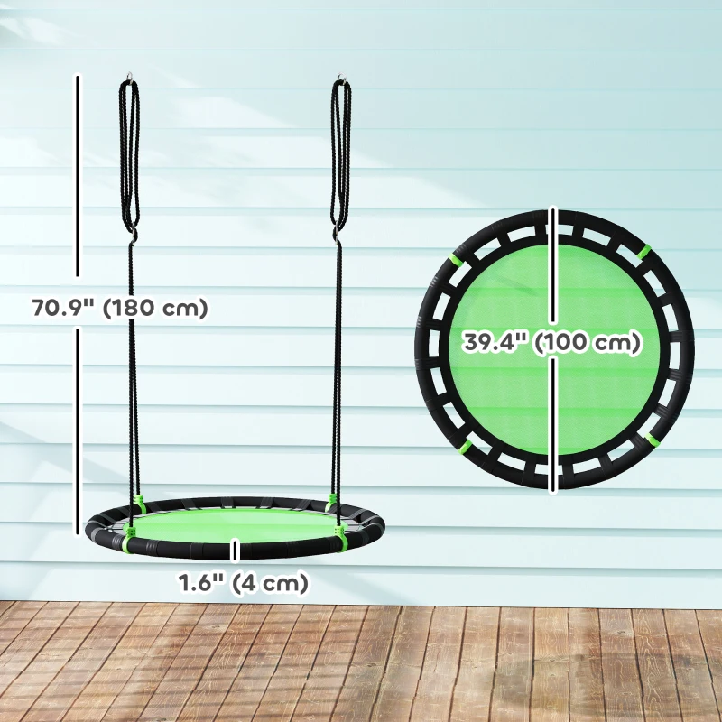 Qaba 39 inch Saucer Tree Swing Set for Kids with Adjustable Hanging Ropes for Outdoor, Backyard, Green