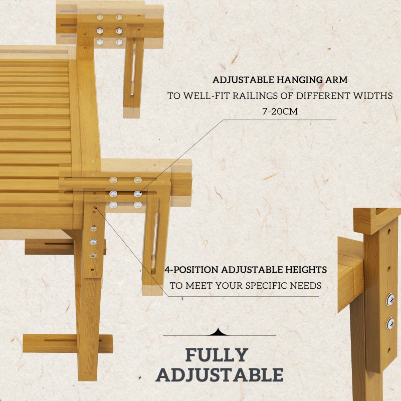 Outsunny Hanging Deck Table, Wood Frame, 26.75" x 25.5" x 16" -21.75", Natural
