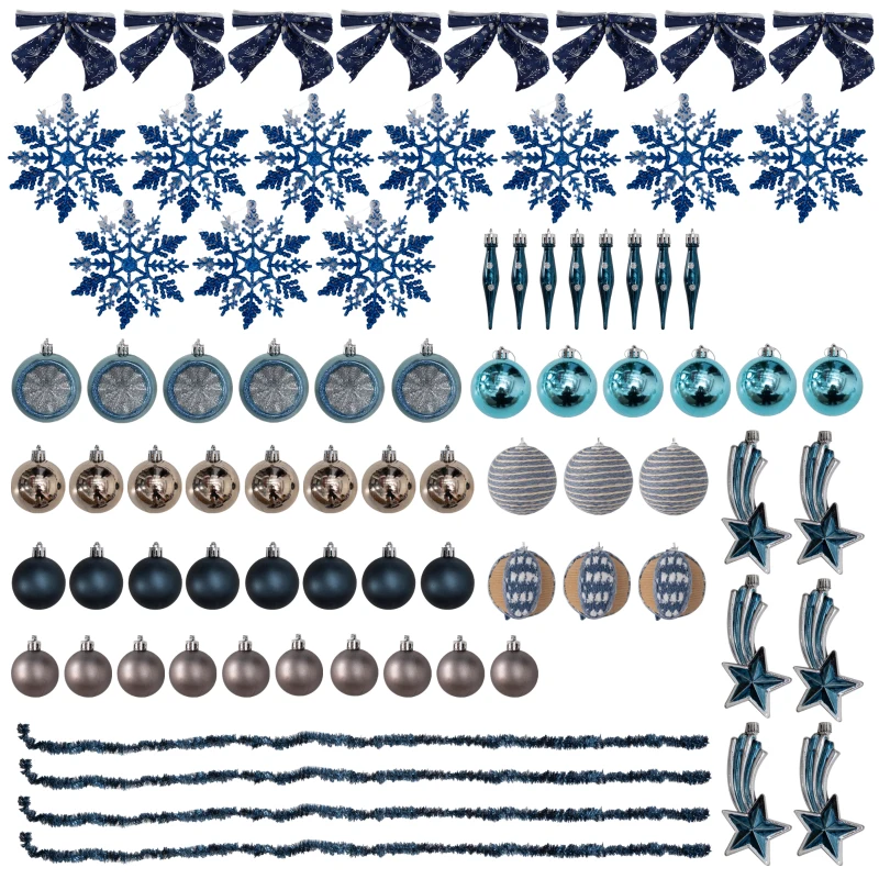 HOMCOM 6ft Prelit Artificial Christmas Tree with Blue Ornaments, Flocked Christmas Tree with LED Lights for Home Office