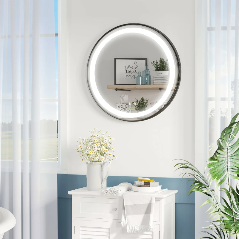 kleankin LED Bathroom Mirror for Vanity, Dimmable Lighted Anti Fog Wall Mirror with 3 Temperature Colors, Plug-in, 24 Inch