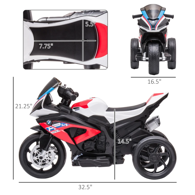 Aosom Licensed 6V Kids Ride on Motorcycle, Off-Road Battery Powered Three Wheels Dirtbike with USB, AUX, Music and Headlight for Toddler, Red