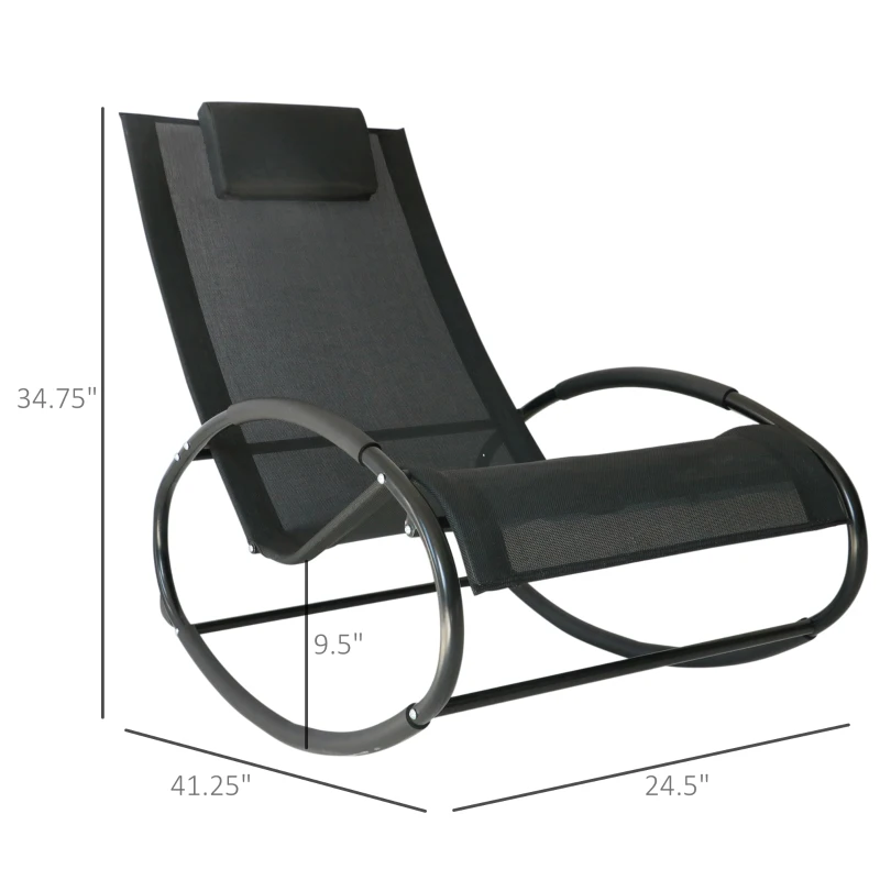 Outsunny Patio Texteline Rocking Lounge Chair Orbital Zero Gravity Rocker Outdoor Recliner Seat w/ Padded Pillow Black