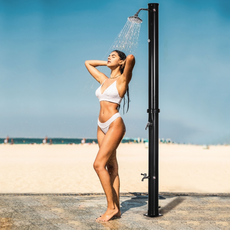 Outsunny 5.3 Gallons Solar Shower with Rotating Rainfall, Temperature Adjustment, 2 Section Outdoor Shower for Backyard, Black