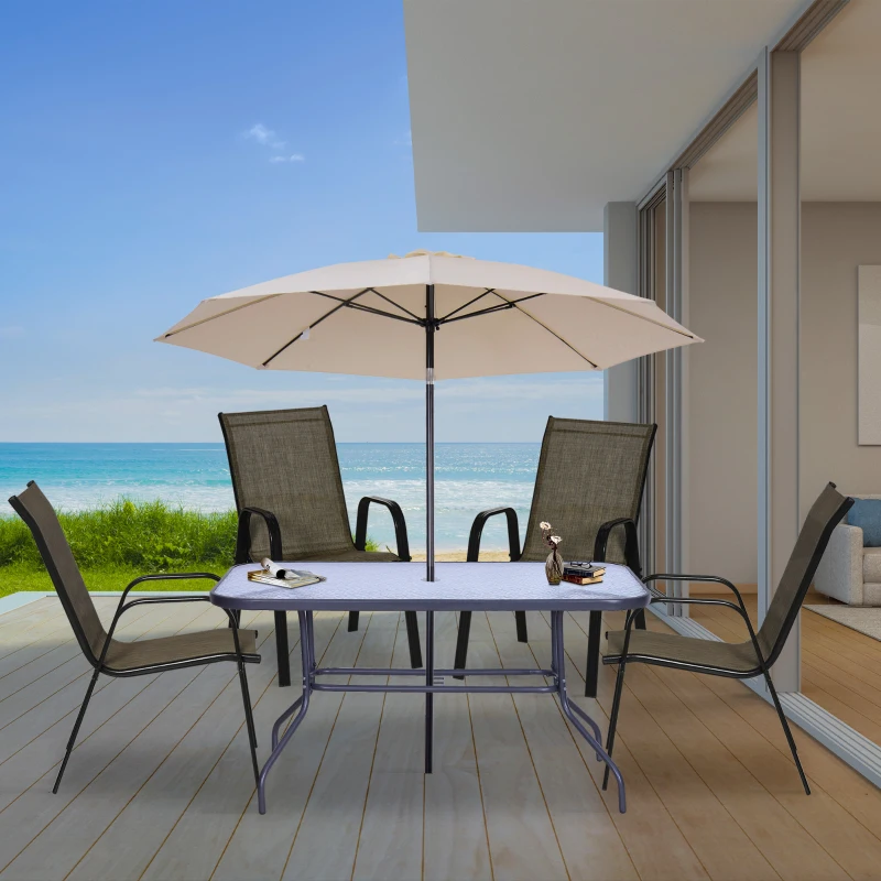 Outsunny Set of 4 Outdoor Dining Chairs, Heavy Duty Stackable Patio Dining Set with Armrests for Balcony Garden, Brown and Black