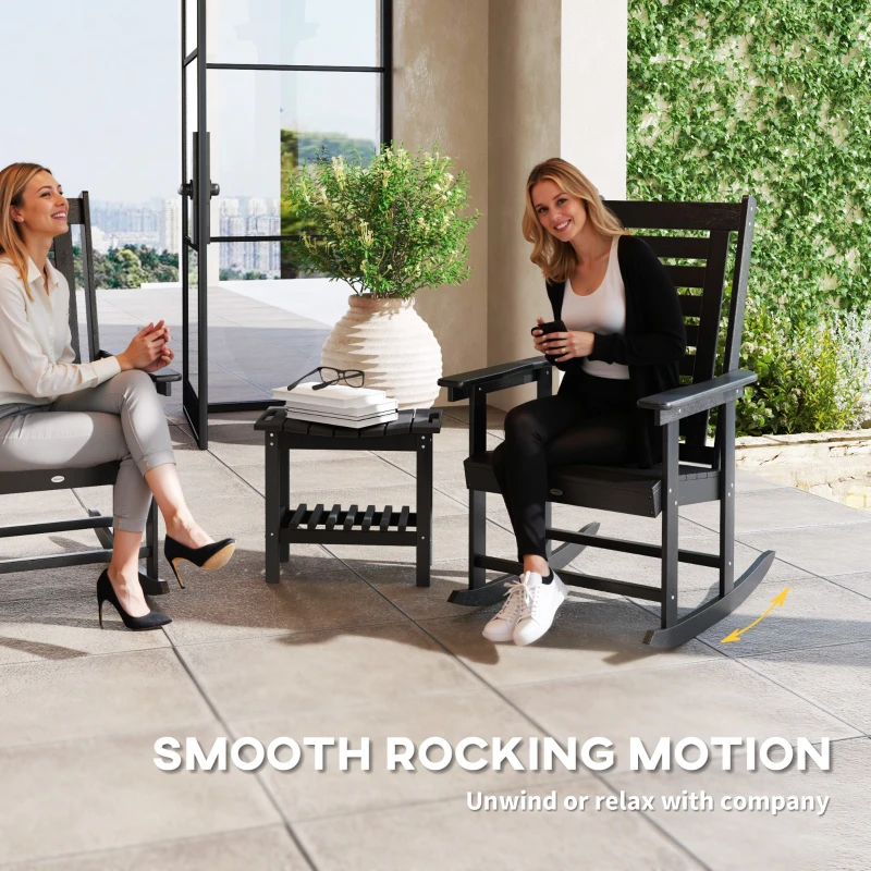 Outsunny 2 Pieces Outdoor Rocking Chairs, HDPE Patio Rockers with 28" High Back, Wide Armrests for Porch Backyard, Black