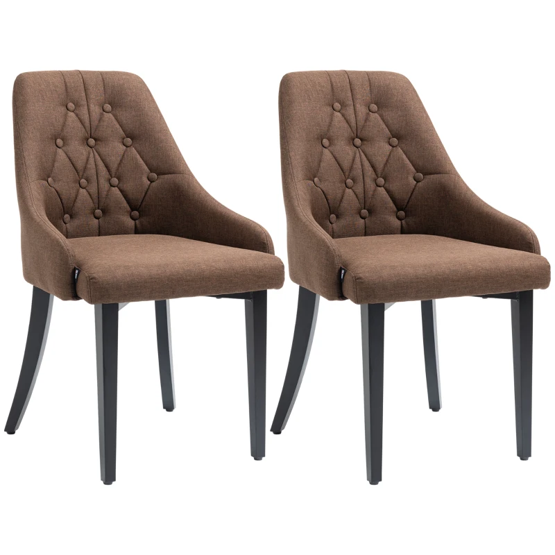 HOMCOM Modern Dining Chairs Set of 2, Button Tufted High Back Accent Chairs with Upholstered Seat, Steel Legs for Living Room, Kitchen, Study, Brown