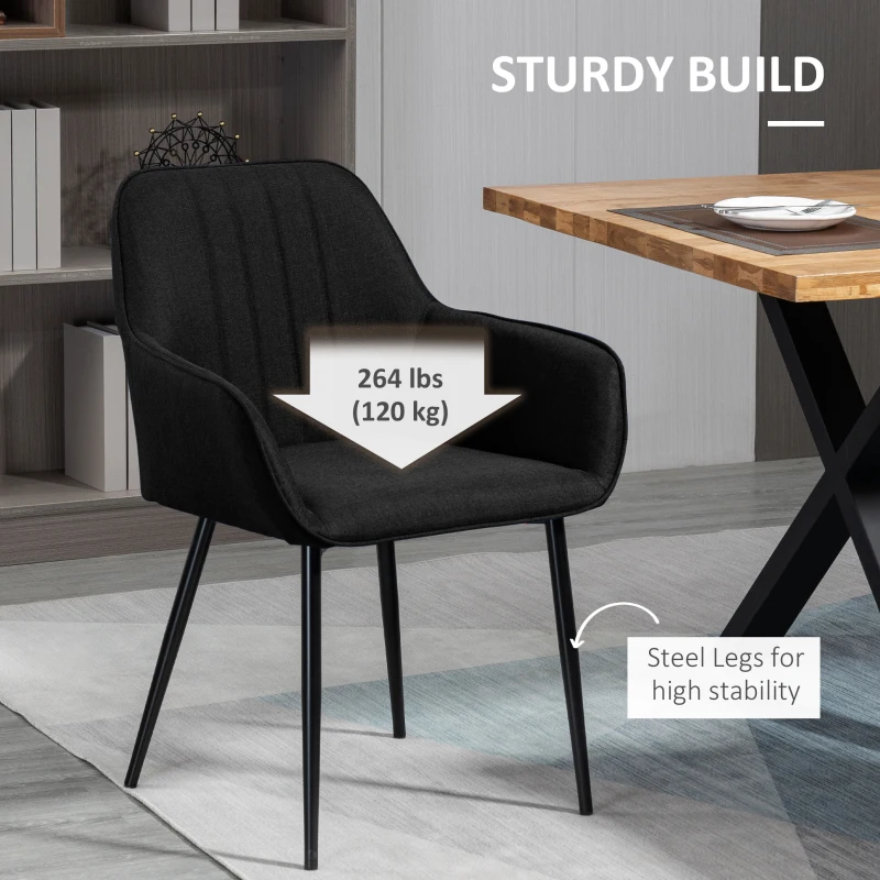 HOMCOM Dining Chairs Set of 2, Upholstered Linen Fabric Accent Chairs with Metal Legs, Black