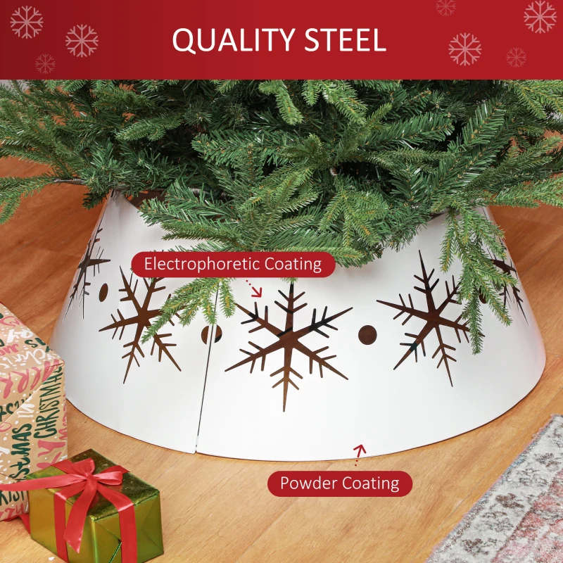 HOMCOM 26" Christmas Tree Base Cover, Christmas Tree Collar with Hollow Snowflake Patterns for Home Decoration, White