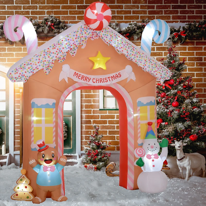 Outsunny 10FT Giant Inflatable Candy House Archway, Christmas Blow Up Arch with LED Lights for Indoor, Outdoor, Yard