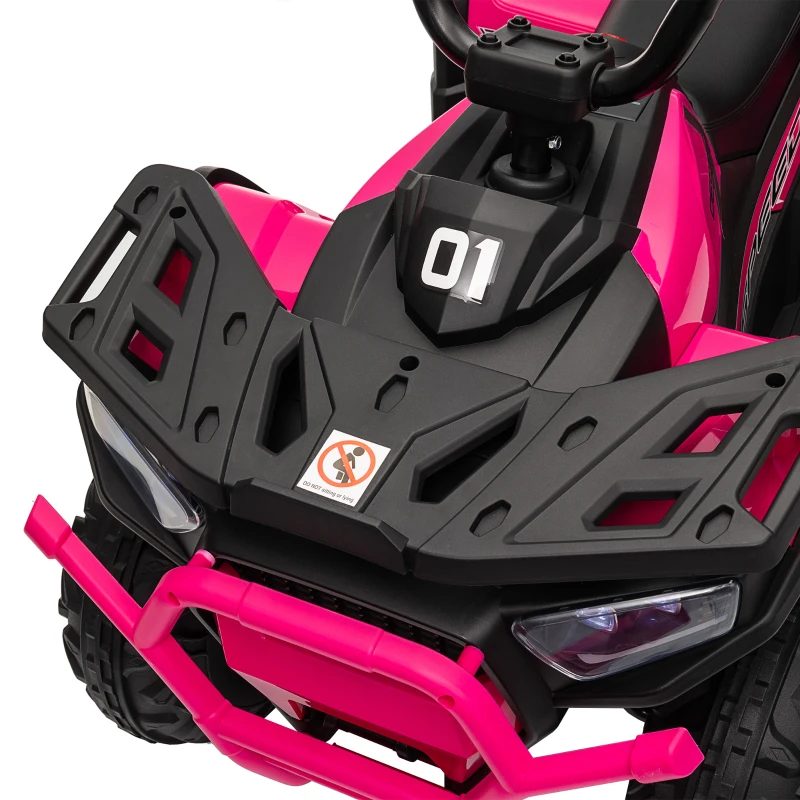 Qaba 12V Kids ATV, 4 Wheeler Quad w/ 4 Spring Suspension Wheels, LED Lights, Music USB, Pink