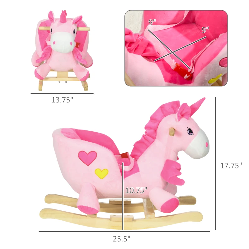 Qaba Baby Rocking Horse Ride On Unicorn with 32 Songs, Seatbelt, Pink