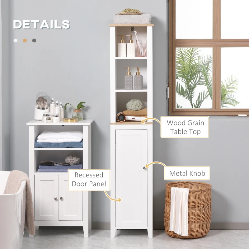 kleankin Bathroom Storage Cabinet with 3 Tier Adjustable Shelf Storage, Linen Tower Enclosed Cabinet for Anti-Toppling Design, White