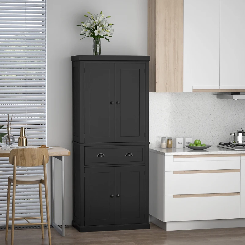 HOMCOM 72.5" Kitchen Cabinet, Pantry Storage Cabinet with Doors and Shelves, Freestanding Food Pantry Cabinet, Black