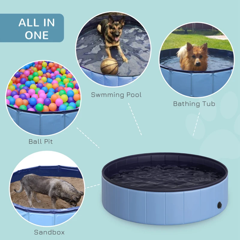 PawHut Folding Dog Pool Portable Pet Kiddie Swimming Pool, Outdoor/Indoor Puppy Bath Tub with Nonslip Bottom for Dogs & Cats,  (Φ47", Blue)