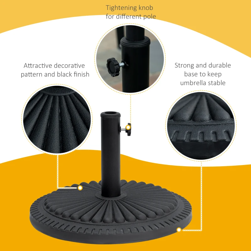 Outsunny Patio Umbrella Base Stand, Round Cement Parasol Holder for Outdoor, Patio, Garden, Beach, Fits Φ1.4", Φ1.5" and Φ 2" Pole, Black