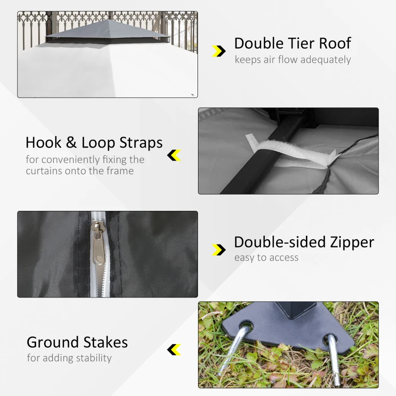 Outsunny 12' x 12' Foldable Pop-up Party Tent Instant Canopy Sun Shade Gazebo Shelter Steel Frame Oxford w/ Roller Bag, Grey