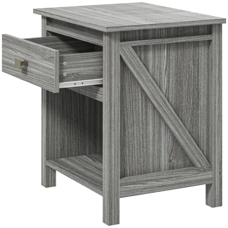 HOMCOM Bedside Table, Farmhouse Nightstand with with Drawer and Storage Shelf, Night Table for Bedroom, Grey
