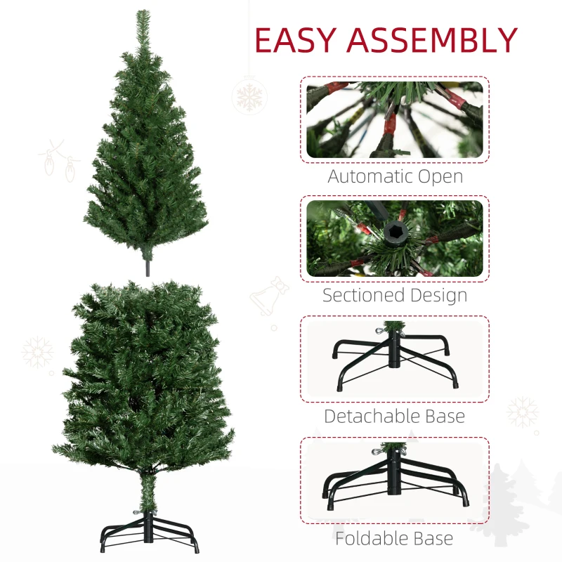 HOMCOM 5FT Pencil Christmas Tree, Artificial Christmas Tree with Automatic Open for Home Party, Green