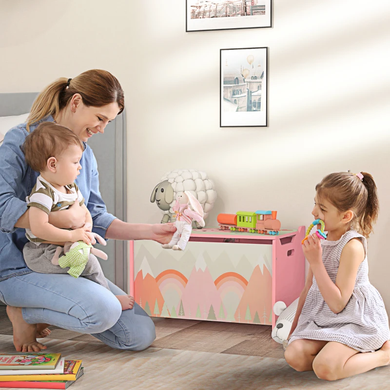 Qaba Storage Chest with Lid, Storage Box Organizer for Bedroom, Pink