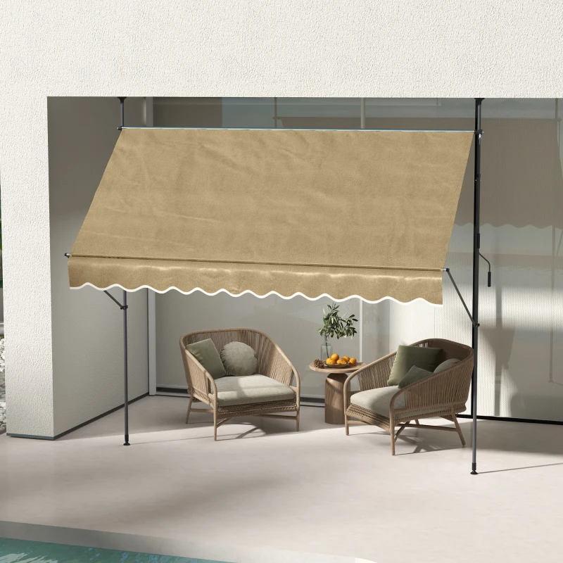 Outsunny 10' x 4' Manual Retractable Awning, Non-Screw Patio Awning, UV Resistant, for Window or Door, Beige