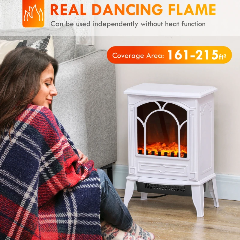HOMCOM Electric Fireplace Heater, Freestanding Fireplace Stove with Realistic Flame Effect Overheat Protection 750W/1500W White
